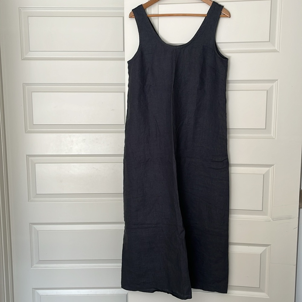 Not Perfect Linen - Sardinia Dress in Dark Blue Grey